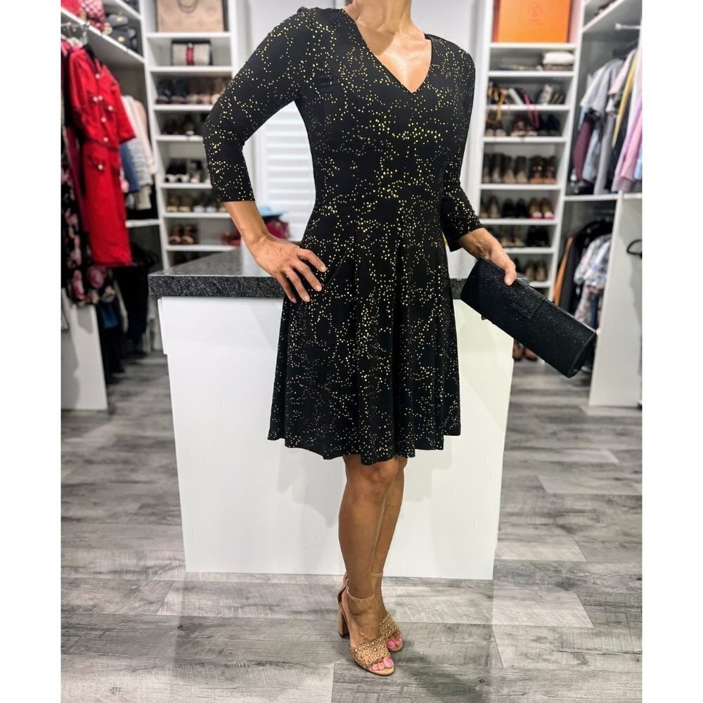 Hutch Anthropologie Black Gold Dotted A-Line Dress $325 - Picture 10 of 11